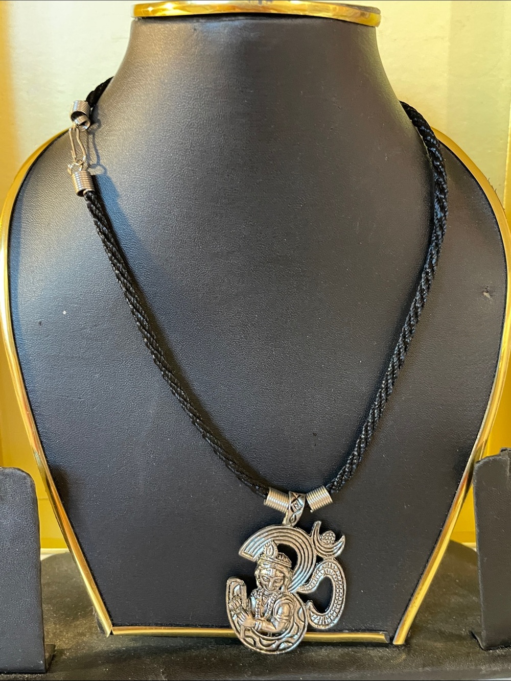 Silver Ganesha Pendant Necklace for Women in Black